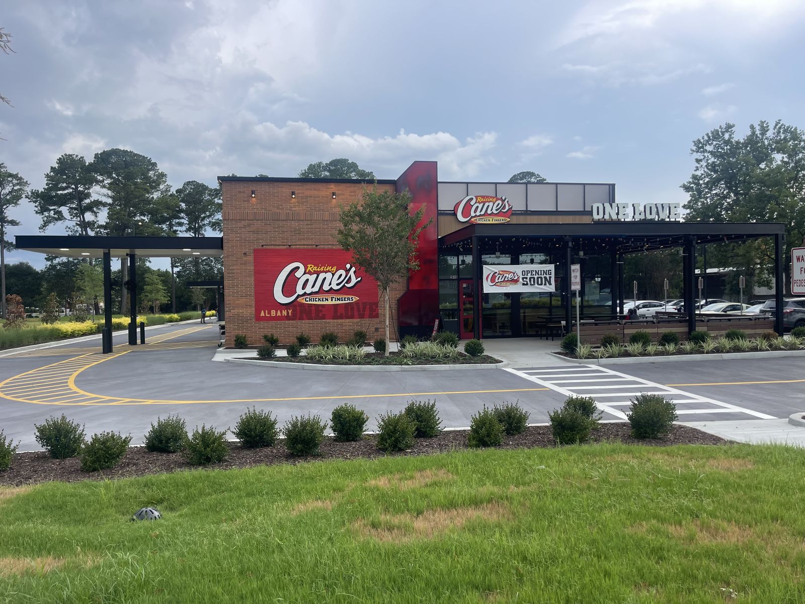 Newly completed quick-service restaurant storefront after post-construction final clean